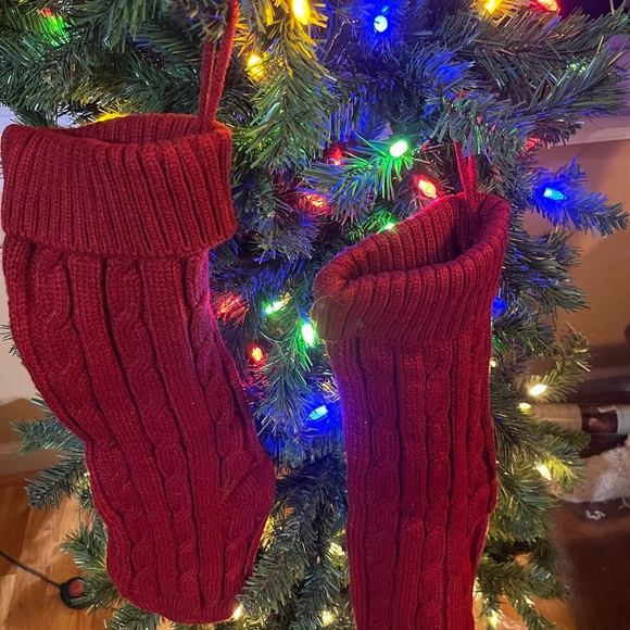 2 New 18 inch Knit Sweater Stockings in Burgundy - Picture 2 of 5